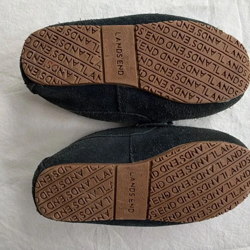 Lands End Kids Moccasin Suede Slippers sz 11 Navy